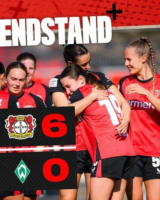 勒沃庫森女足6-0云達(dá)不來梅女足，沈夢露首發(fā)出場59分鐘
