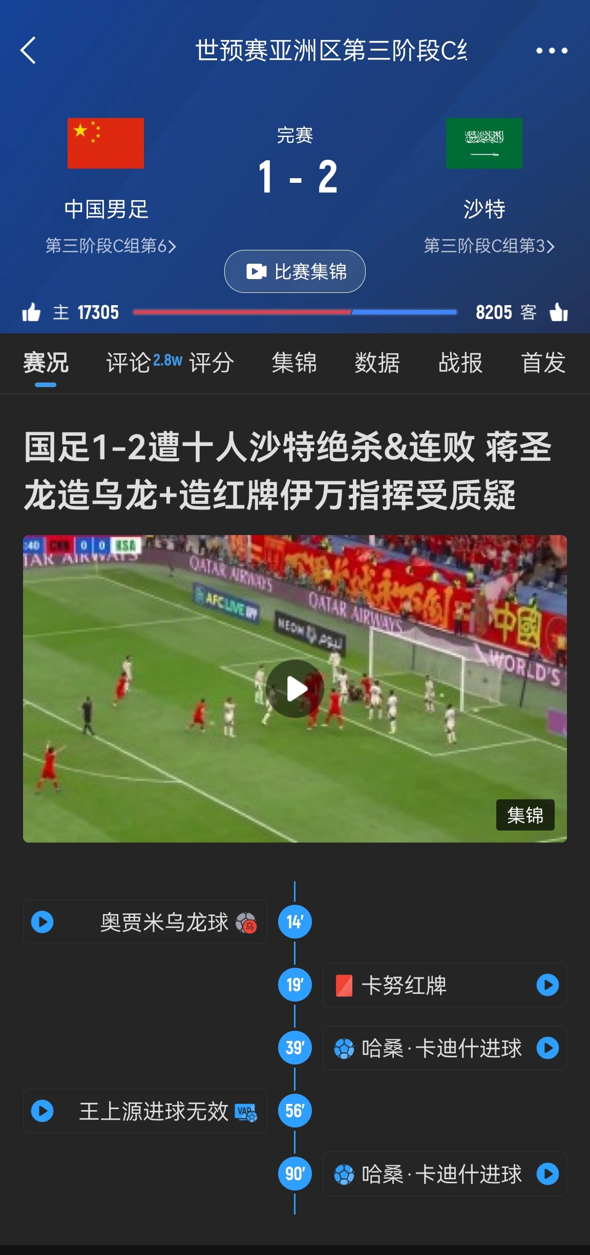 今天什么劇本？首戰(zhàn)沙特也是半場(chǎng)紅牌+蔣光太傷退，最后國(guó)足被翻