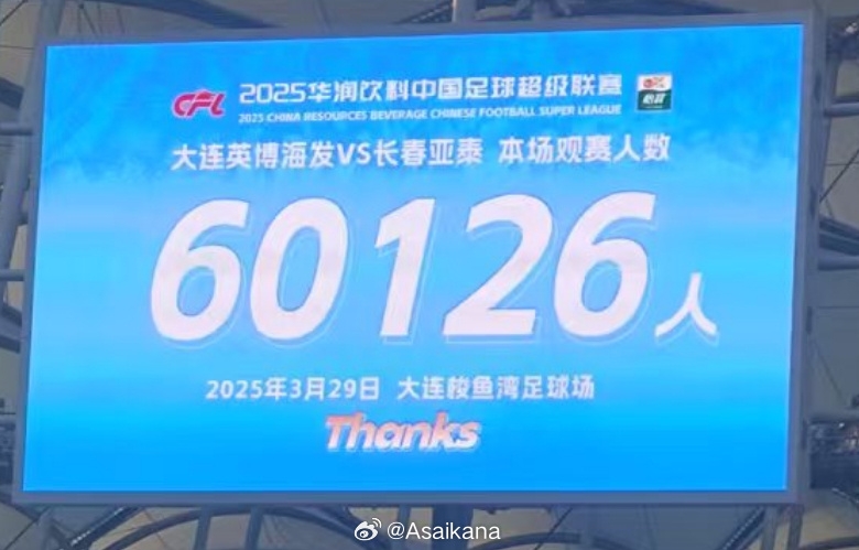 中超歷史第二！英博首個(gè)中超主場(chǎng)觀眾60126名 僅次2012年南京奧體